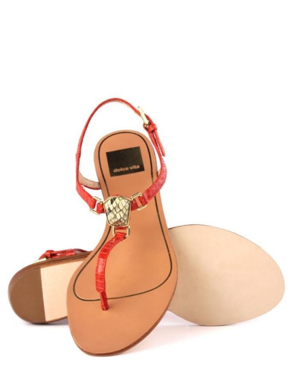 Dolce Vita Isolde Melon Snake Thong Sandal Gold Stone Buckle